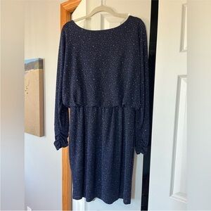 Eliza J Navy Sparkle Midi Sheath Dress with Bishop Sleeves Size 8